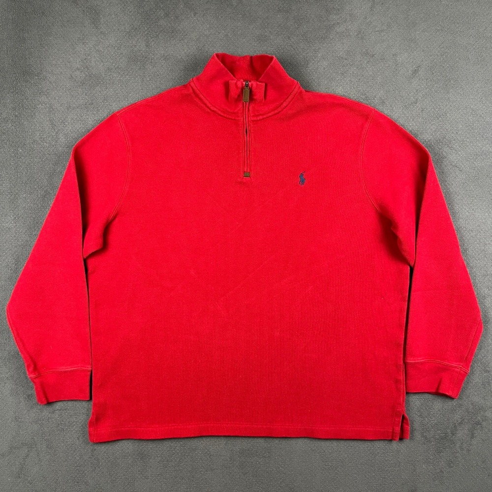 Polo Ralph Lauren Estate Rib 1/4 Zip Mens XXL Red Cotton Pullover Sweater
